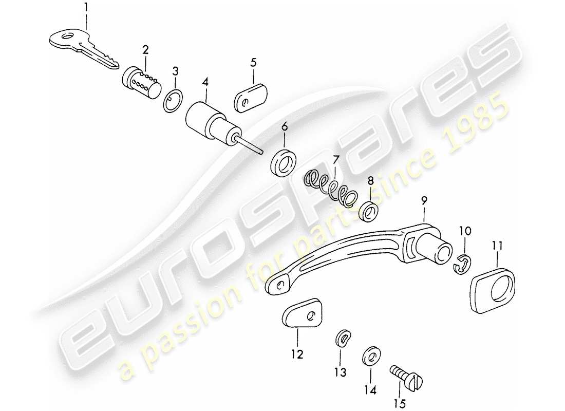 Porsche 356B/356C (1965) DOOR HANDLE, OUTER - AND - SINGLE PARTS Part Diagram