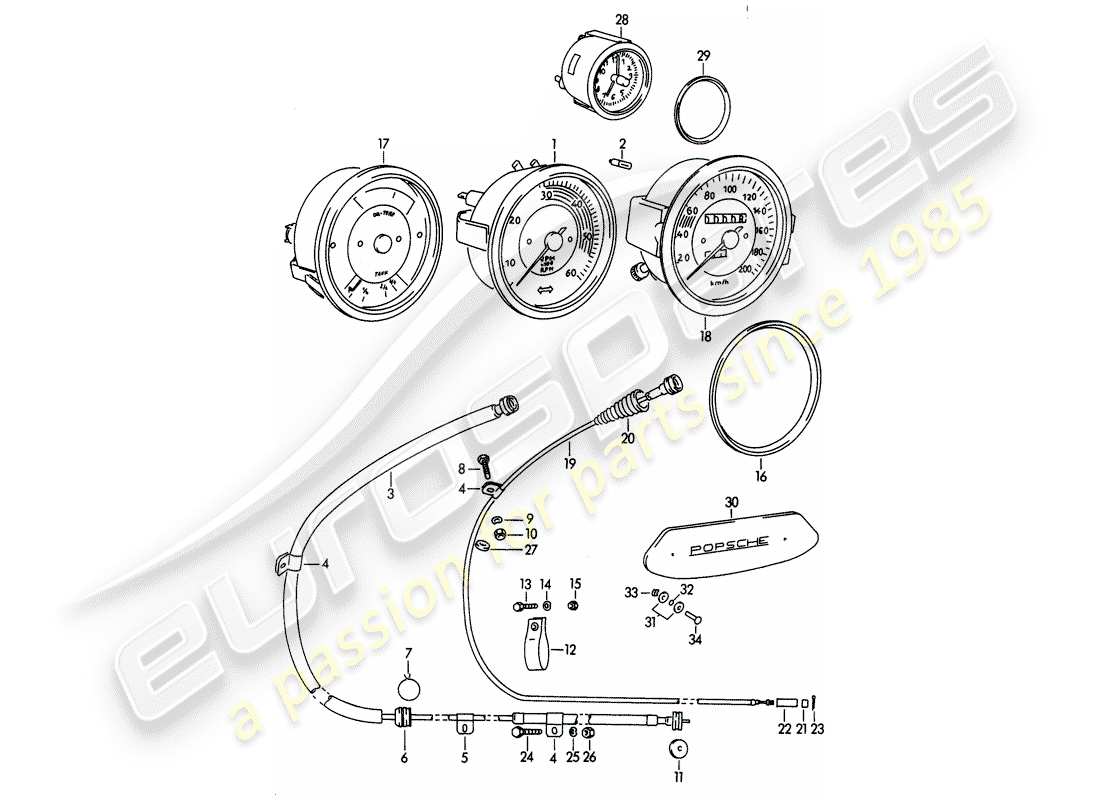 Porsche 356B/356C (1965) INSTRUMENTS - MECHANICAL Part Diagram