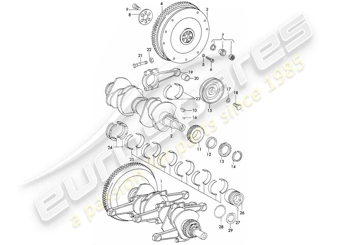 Porsche 911 (1972) CRANKSHAFT - AND - CONNECTING RODS Part Diagram