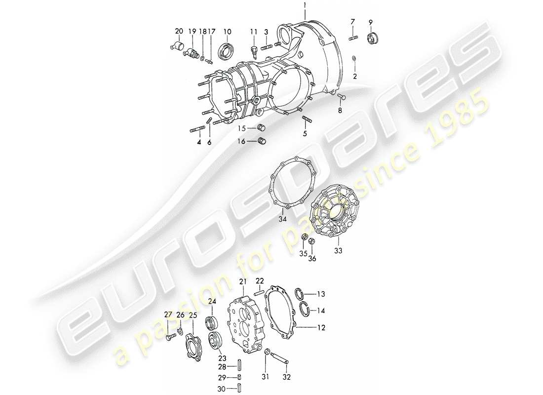 Porsche 911 (1972) REPLACEMENT TRANSMISSION - TRANSMISSION CASE - CHILLED CASTING - D >> - MJ 1970 Part Diagram