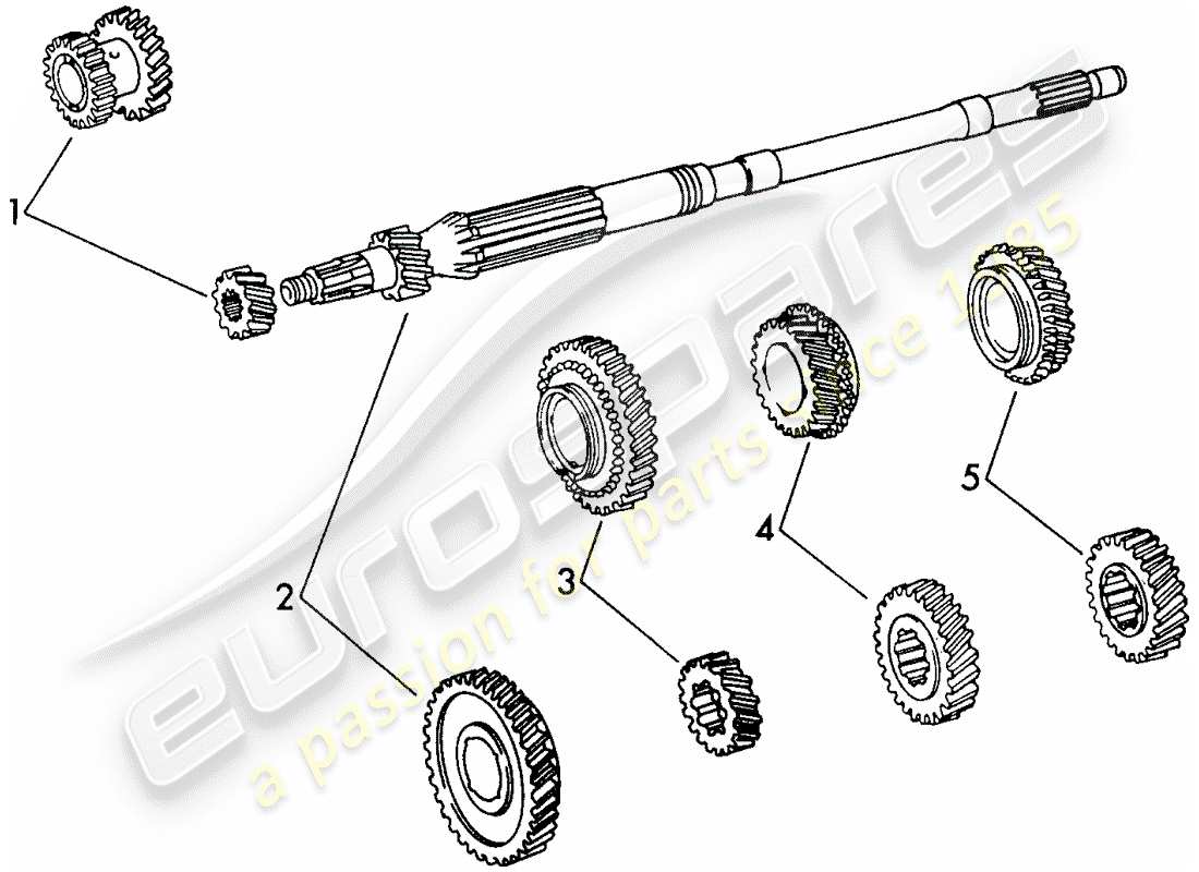 Porsche 911 (1972) GEAR WHEEL SETS - 4-SPEED - TRANSMISSION - D - MJ 1972>> Part Diagram