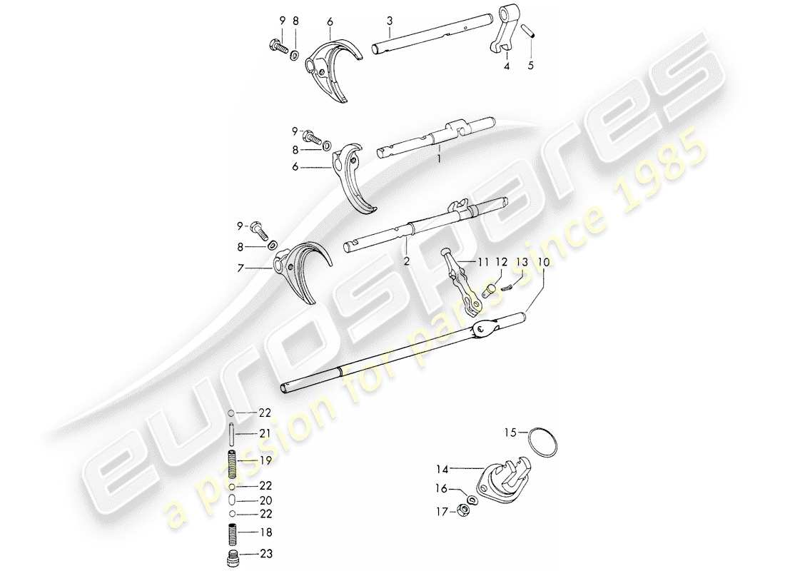 Porsche 911 (1972) SHIFT RODS - SHIFT FORKS - D >> - MJ 1971 Parts Diagram