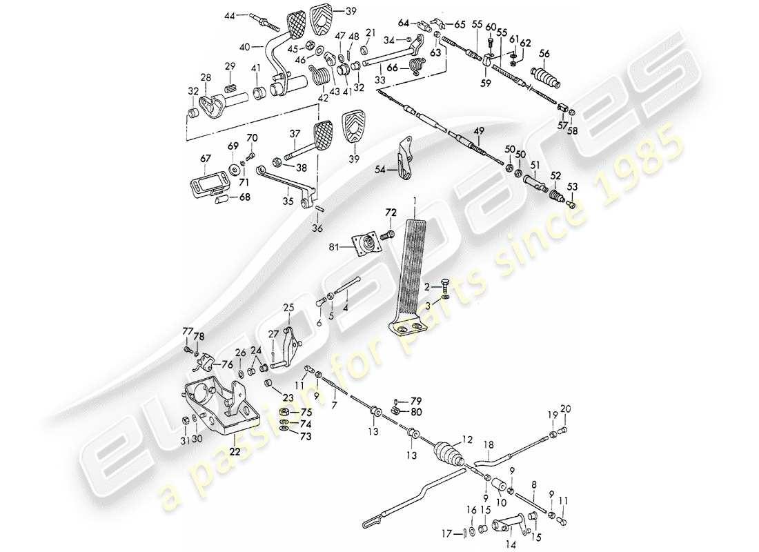 Porsche 911 (1972) pedals - for vehicles with - manual gearbox Part Diagram