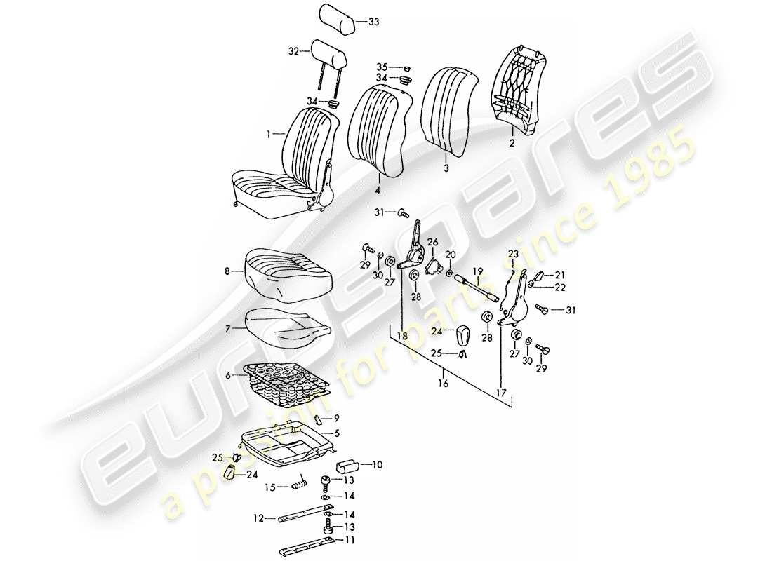 Porsche 911 (1972) FRONT SEAT Part Diagram