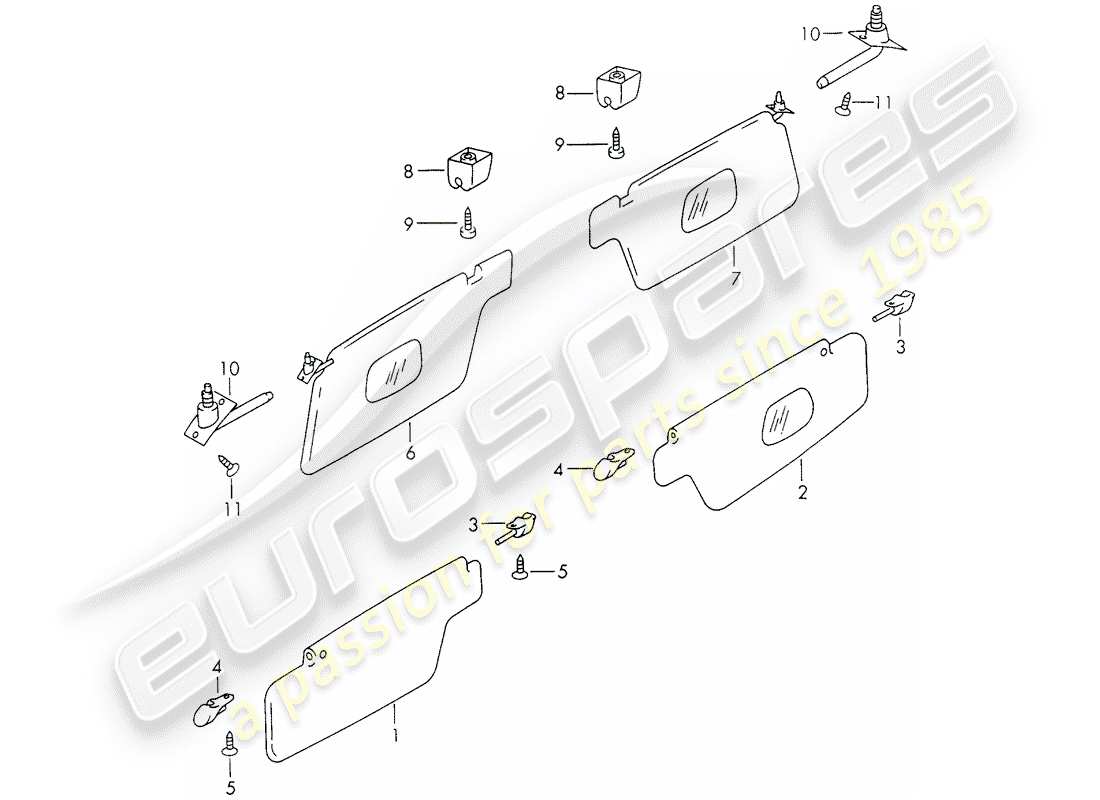 Porsche 911 (1972) SUN VIZORS Part Diagram