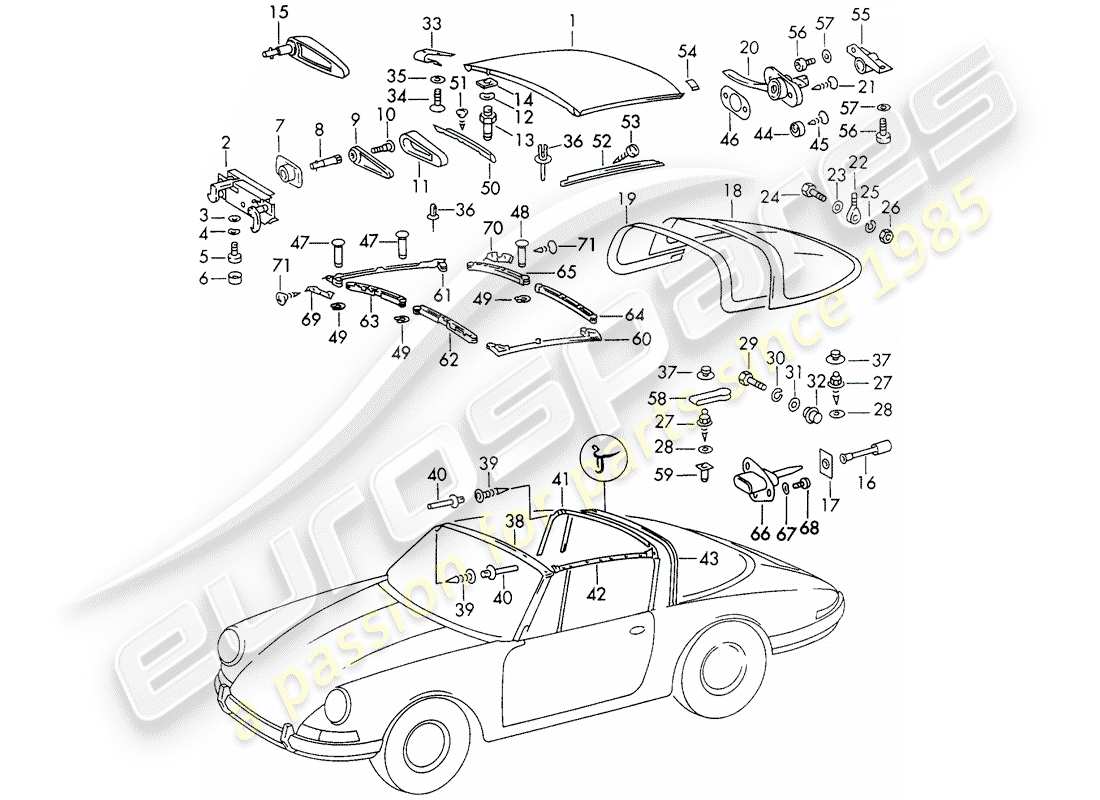 Porsche 911 (1972) ROOF Part Diagram