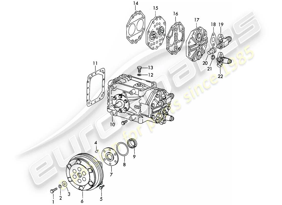 Porsche 911 (1972) AIR CONDITIONER - COMPRESSOR - WITH: - clutch - NOT FOR: - (USA) Part Diagram