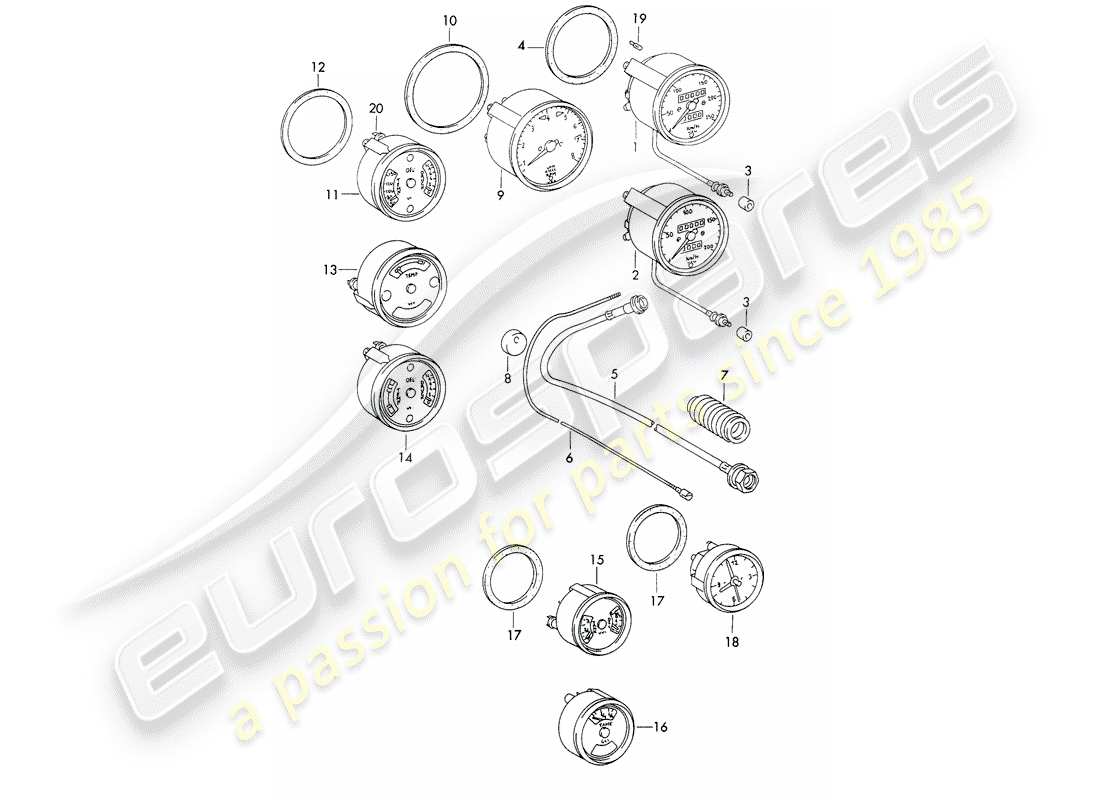 Porsche 911 (1972) Instruments Part Diagram