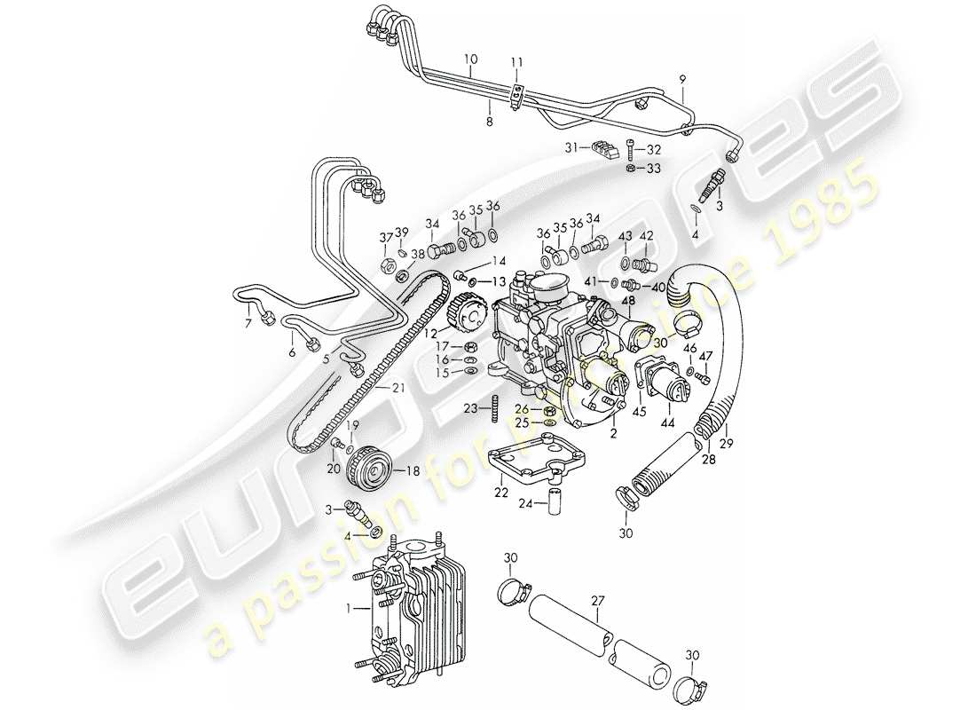 Porsche 911 (1973) injection system - cylinder head - and - injection pump Part Diagram