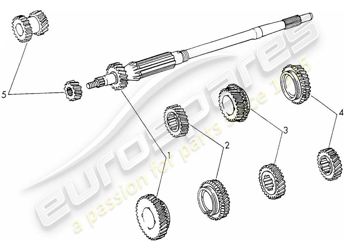 Porsche 911 (1973) GEAR WHEEL SETS - 4-SPEED - TRANSMISSION - D >> - MJ 1971 Part Diagram