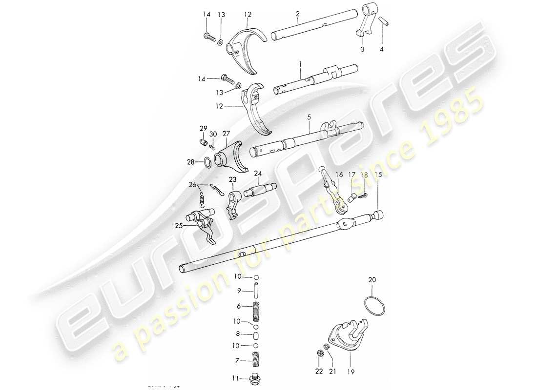 Porsche 911 (1973) SHIFT RODS - SHIFT FORKS - TYP 925 - SPORTOMATIC - D - MJ 1972>> Part Diagram