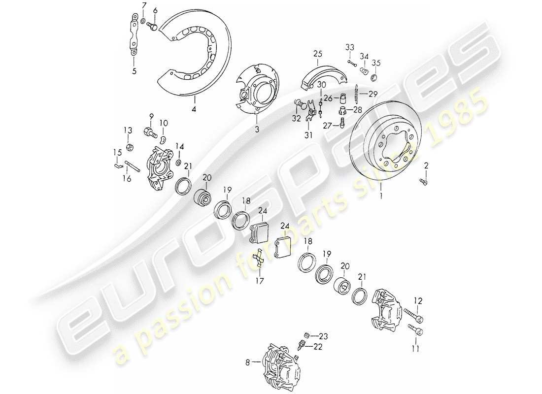 Porsche 911 (1973) disc brakes Part Diagram