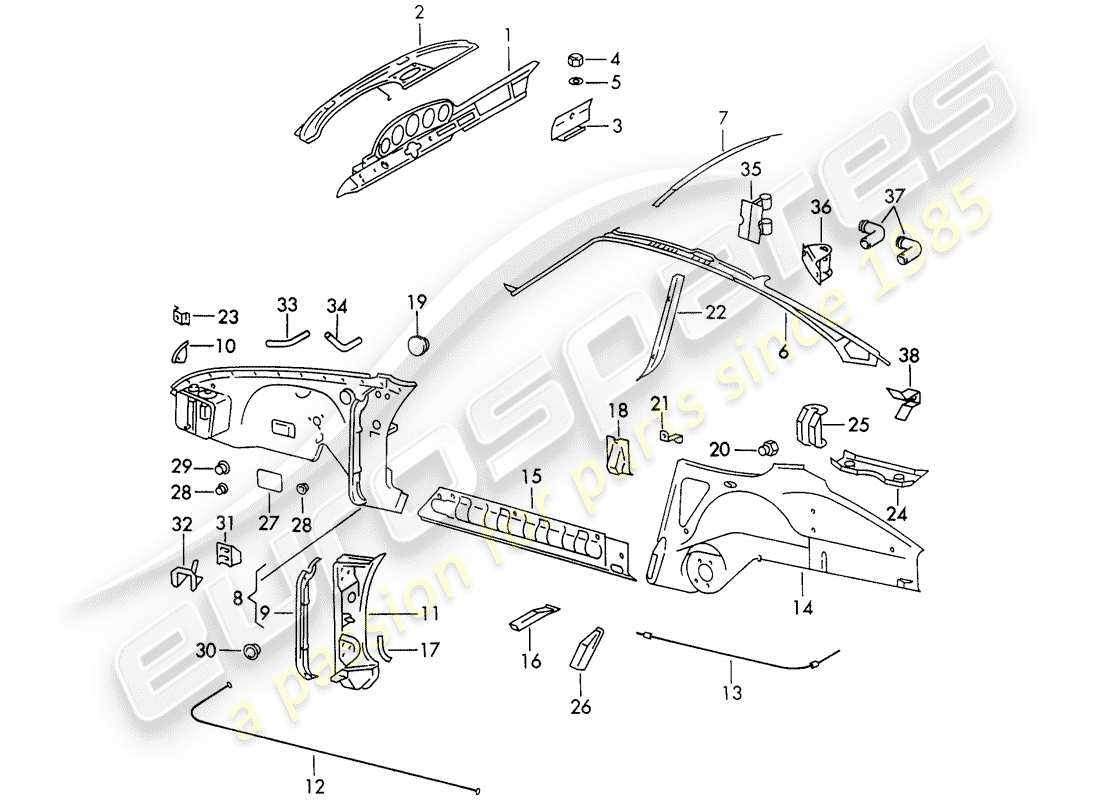 Porsche 911 (1973) INTERIOR PANELLING Part Diagram