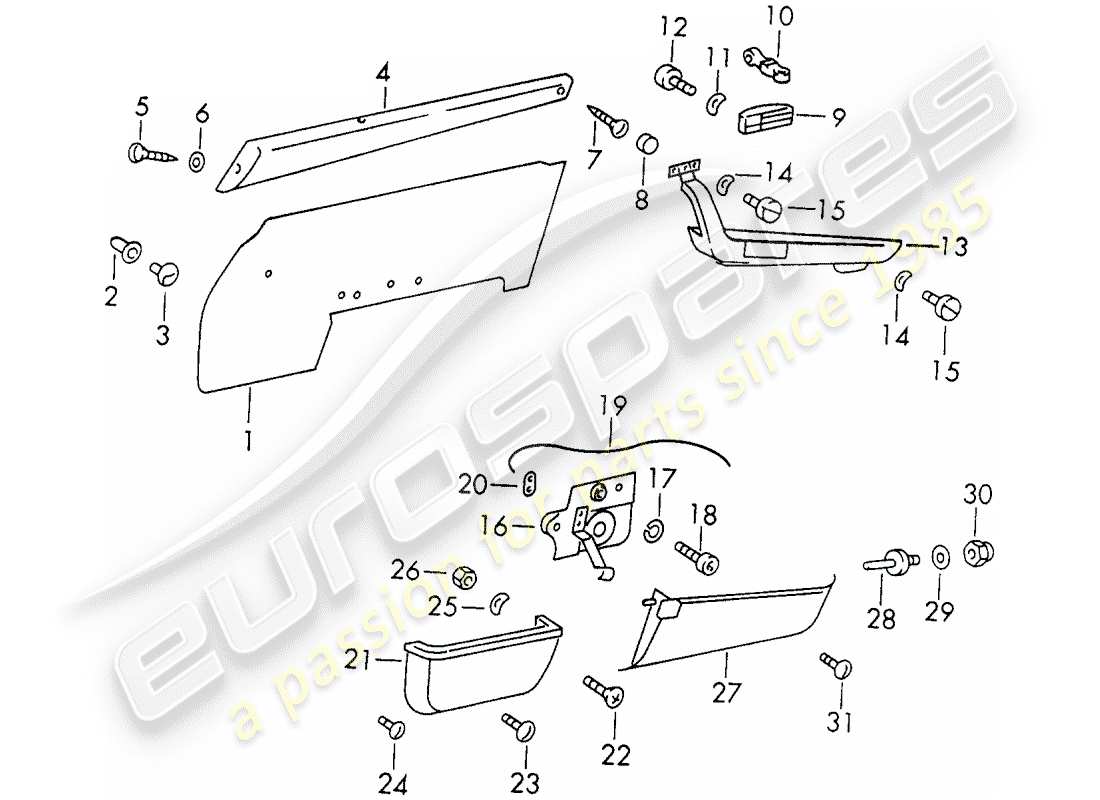 Porsche 911 (1973) INTERIOR EQUIPMENT - DOORS Part Diagram