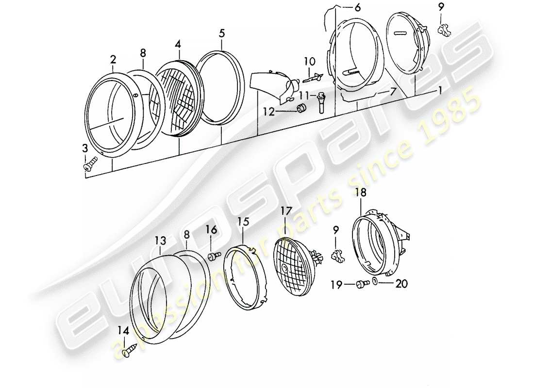 Porsche 911 (1973) headlamp Part Diagram