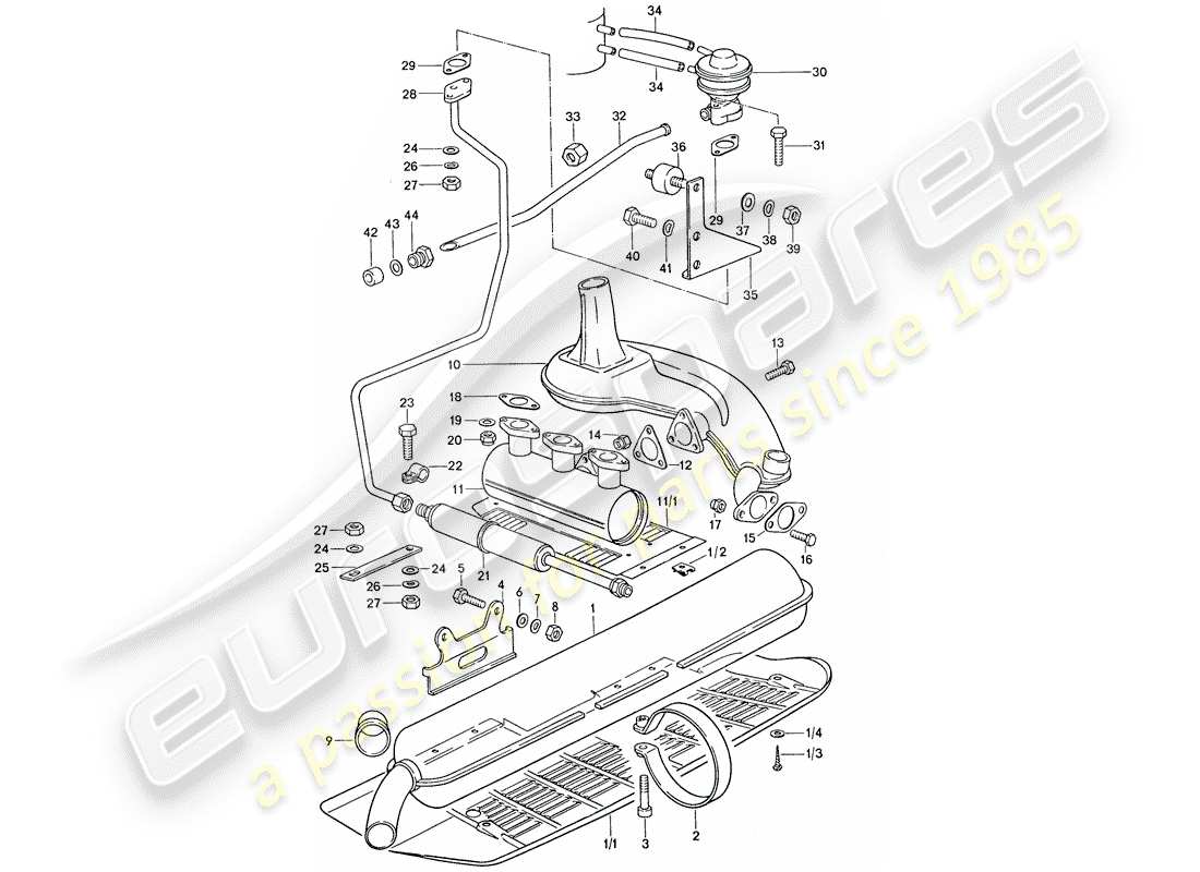 Porsche 911 (1974) EXHAUST SYSTEM - D - MJ 1975>> - D - MJ 1977>> Part Diagram