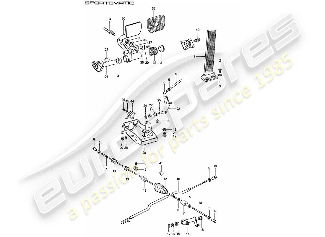 Porsche 911 (1974) BRAKE AND ACC. PEDAL ASSEMBLY Part Diagram