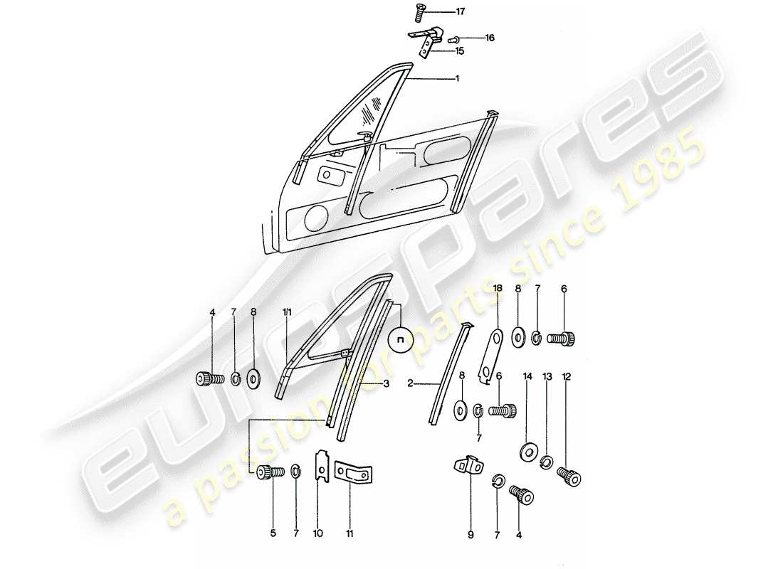 Porsche 911 (1974) WINDOW FRAME Part Diagram