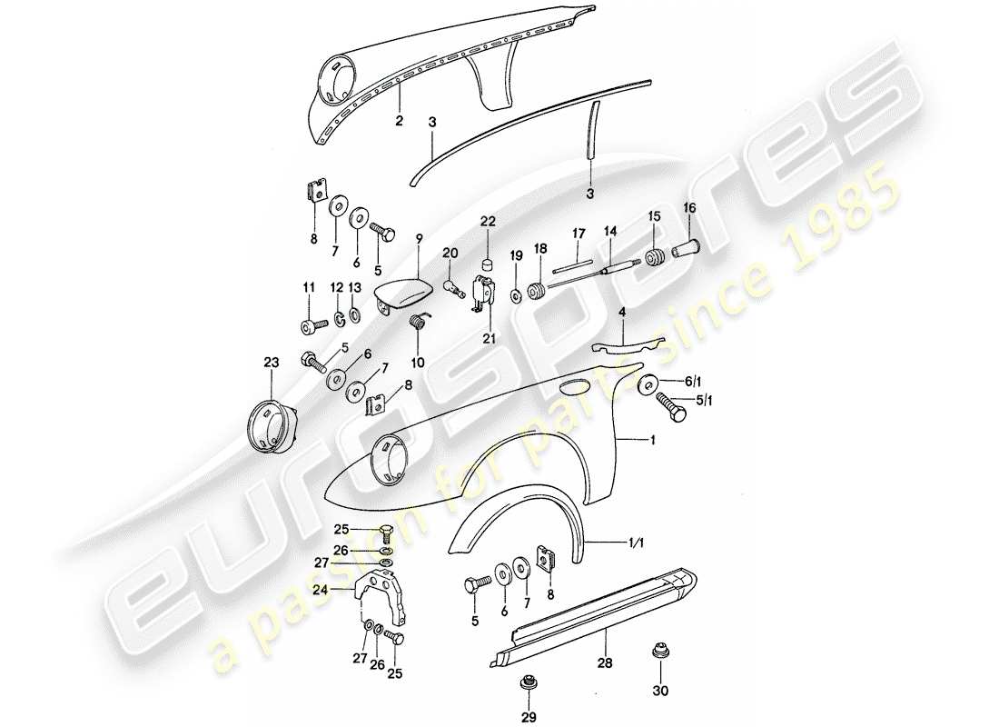 Porsche 911 (1976) EXTERIOR PANELLING Part Diagram