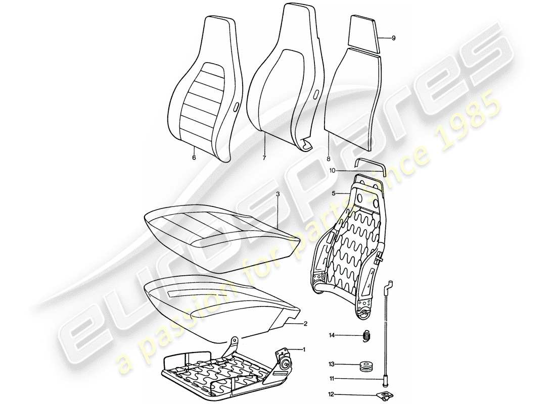 Porsche 911 (1976) FRONT SEAT - SINGLE PARTS Part Diagram