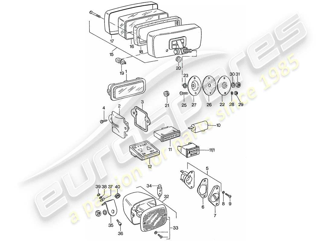 Porsche 911 (1976) FOG LIGHTS - REAR FOG LIGHT Part Diagram