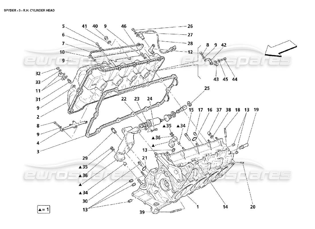 Maserati 4200 Spyder (2002) RH Cylinder Head Part Diagram