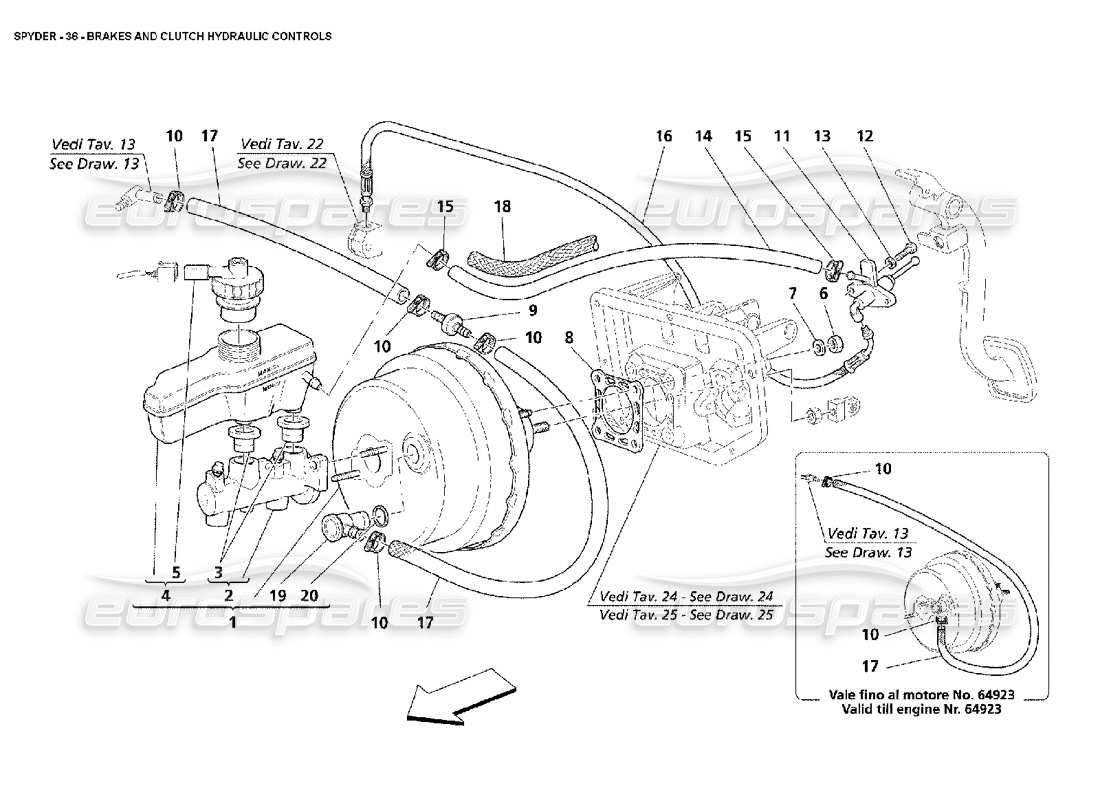 Maserati 4200 Spyder (2002) Brakes and Clutch Hydraulic Controls Parts Diagram