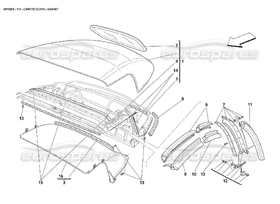 Maserati 4200 Spyder (2002) Capote Cloth - Gasket Parts Diagram