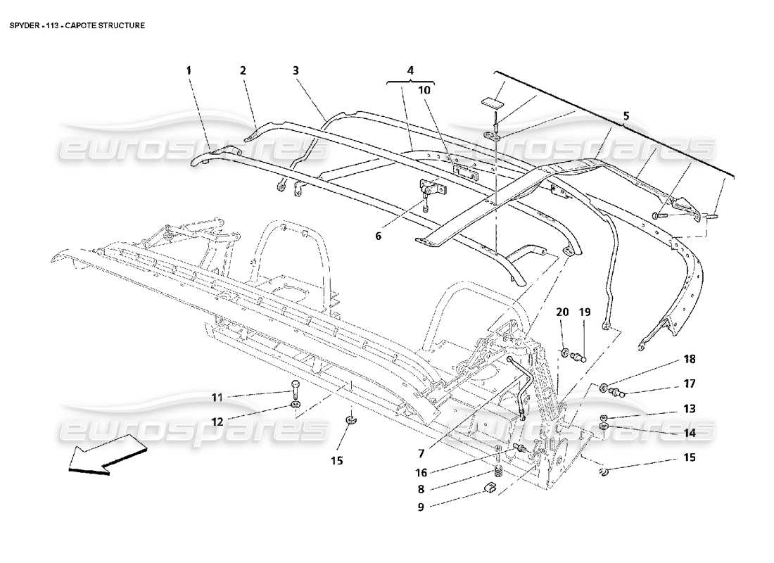 Maserati 4200 Spyder (2002) Capote Structure Parts Diagram