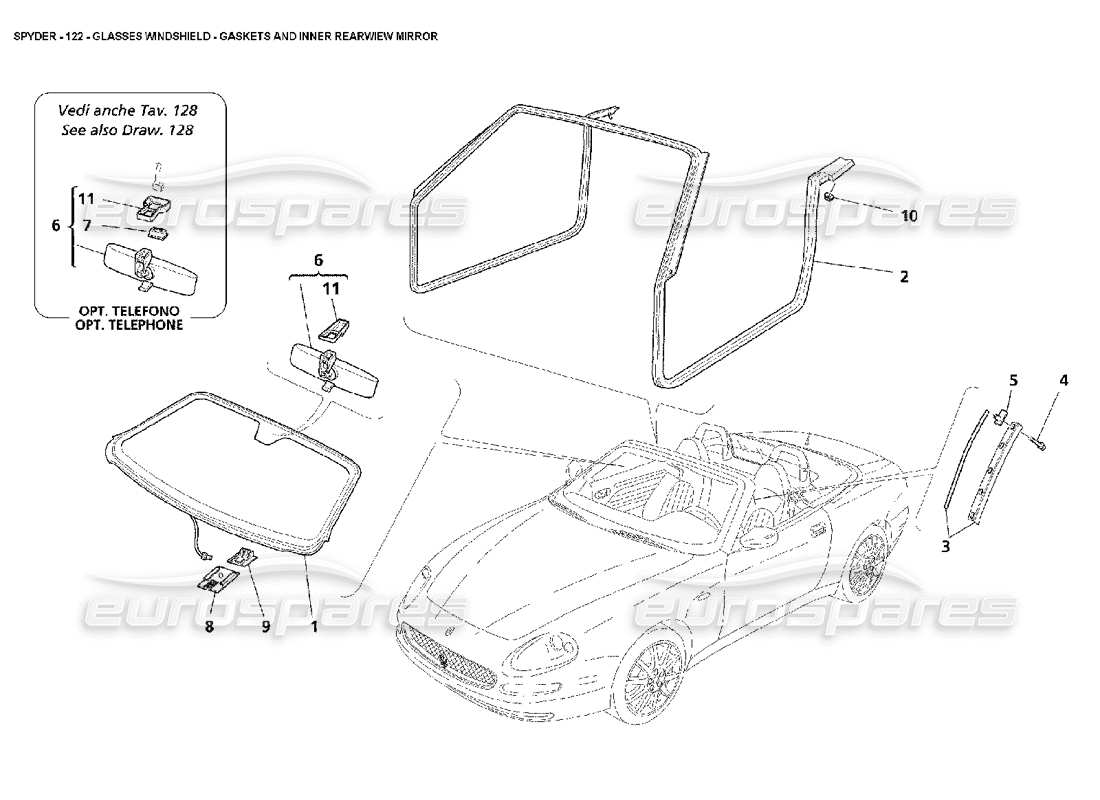 Maserati 4200 Spyder (2002) Glasses Windshield - Gaskets and Inner Rearwiew Mirror Part Diagram