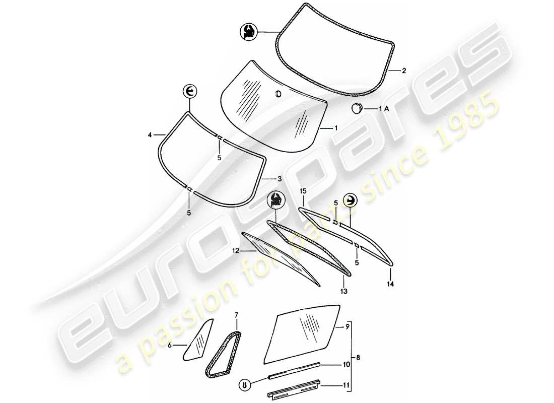 Porsche 911 (1978) WINDOW GLAZING Part Diagram