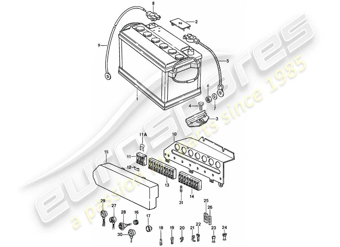 Porsche 911 (1978) BATTERY - FUSE BOX Part Diagram