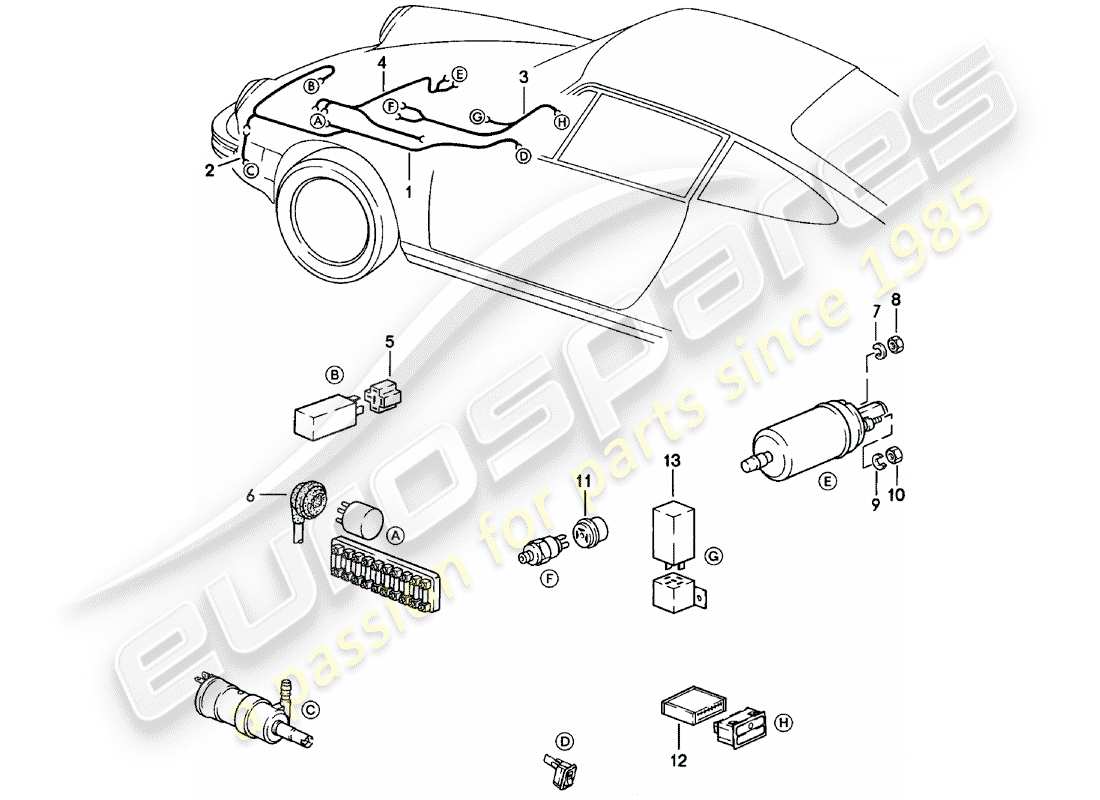 Porsche 911 (1978) WIRING HARNESSES - HEADLIGHT WASHER SYSTEM - WARNING LIGHT - FUEL PUMP Part Diagram