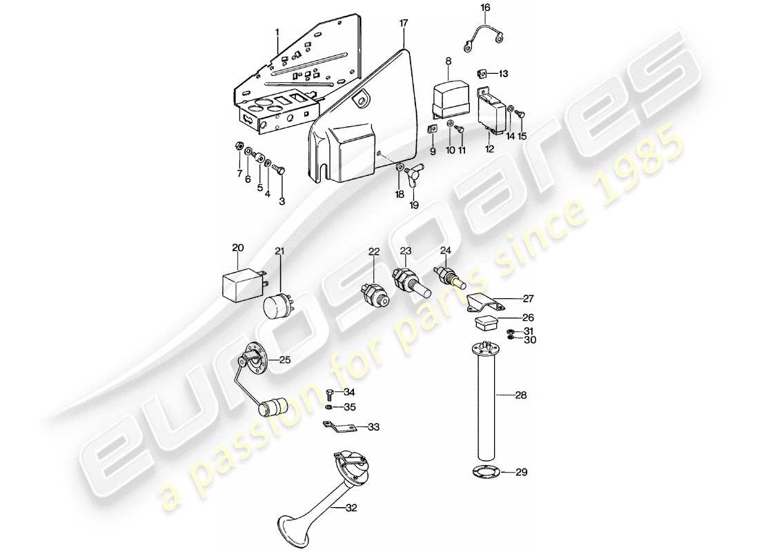 Porsche 911 (1978) PLATE - RELAY - SENSOR - FANFARE HORN Part Diagram