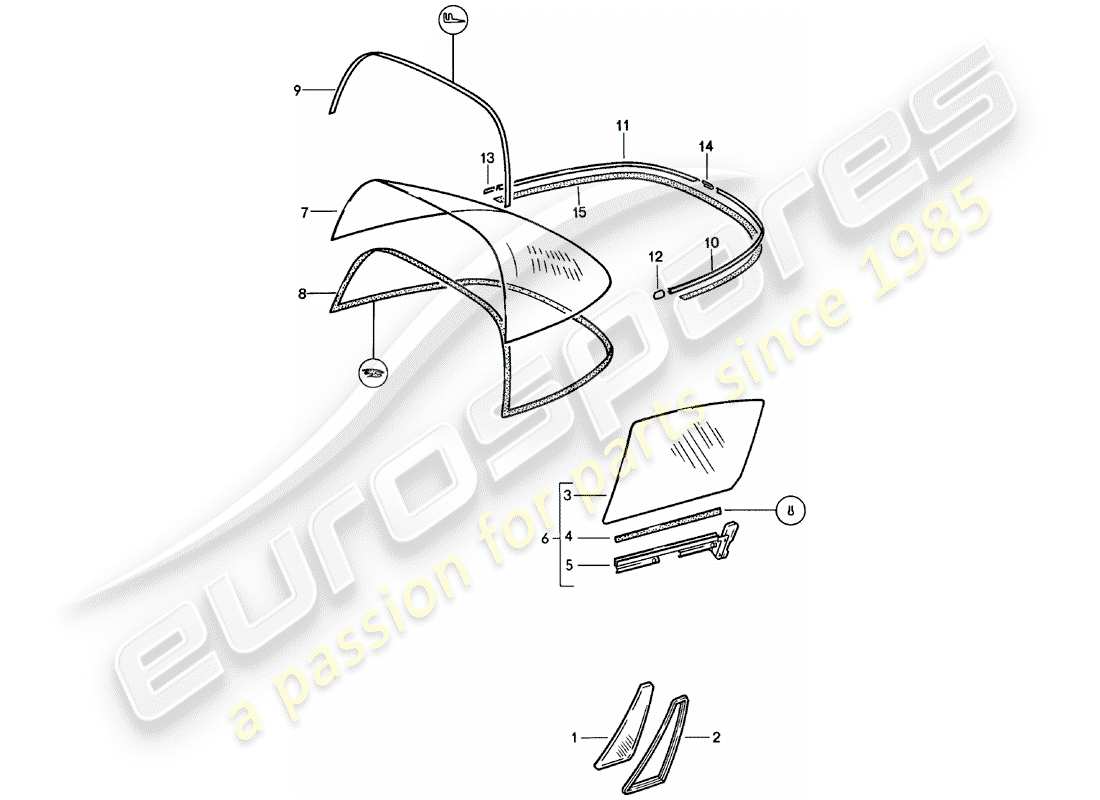 Porsche 911 (1980) WINDOW GLAZING Part Diagram