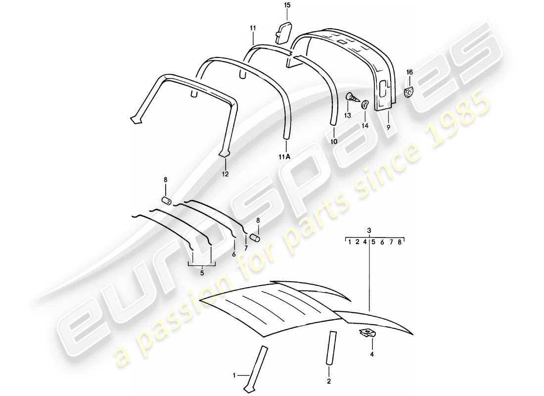 Porsche 911 (1980) interior equipment - roof Part Diagram