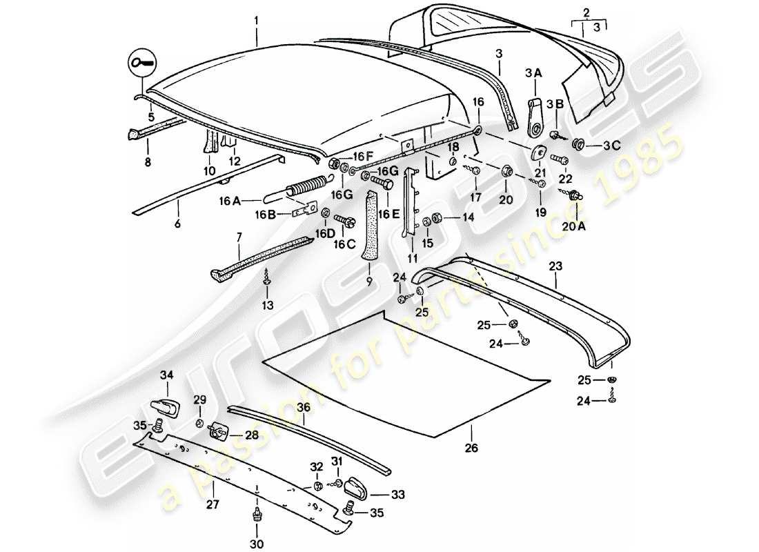 Porsche 911 (1980) CONVERTIBLE TOP - SEAL STRIP - SINGLE PARTS Part Diagram