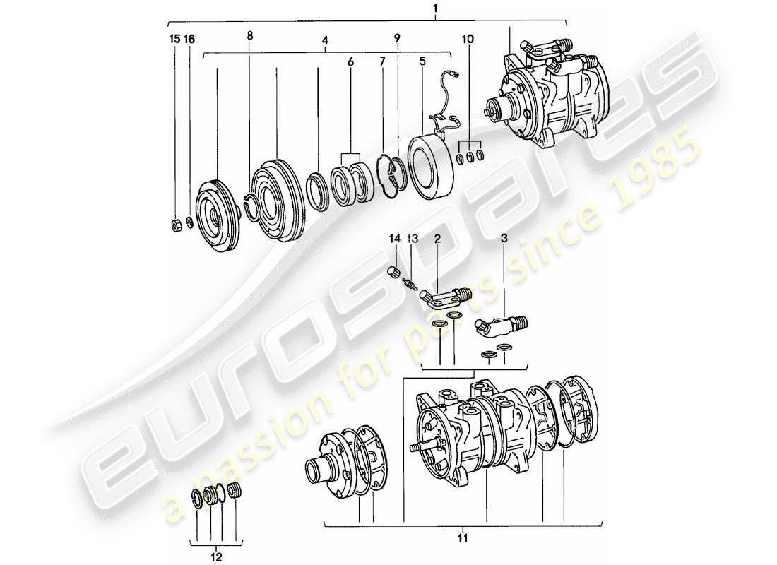 Porsche 911 (1980) SUPPLIER - NIPPONDENSO - COMPRESSOR Part Diagram