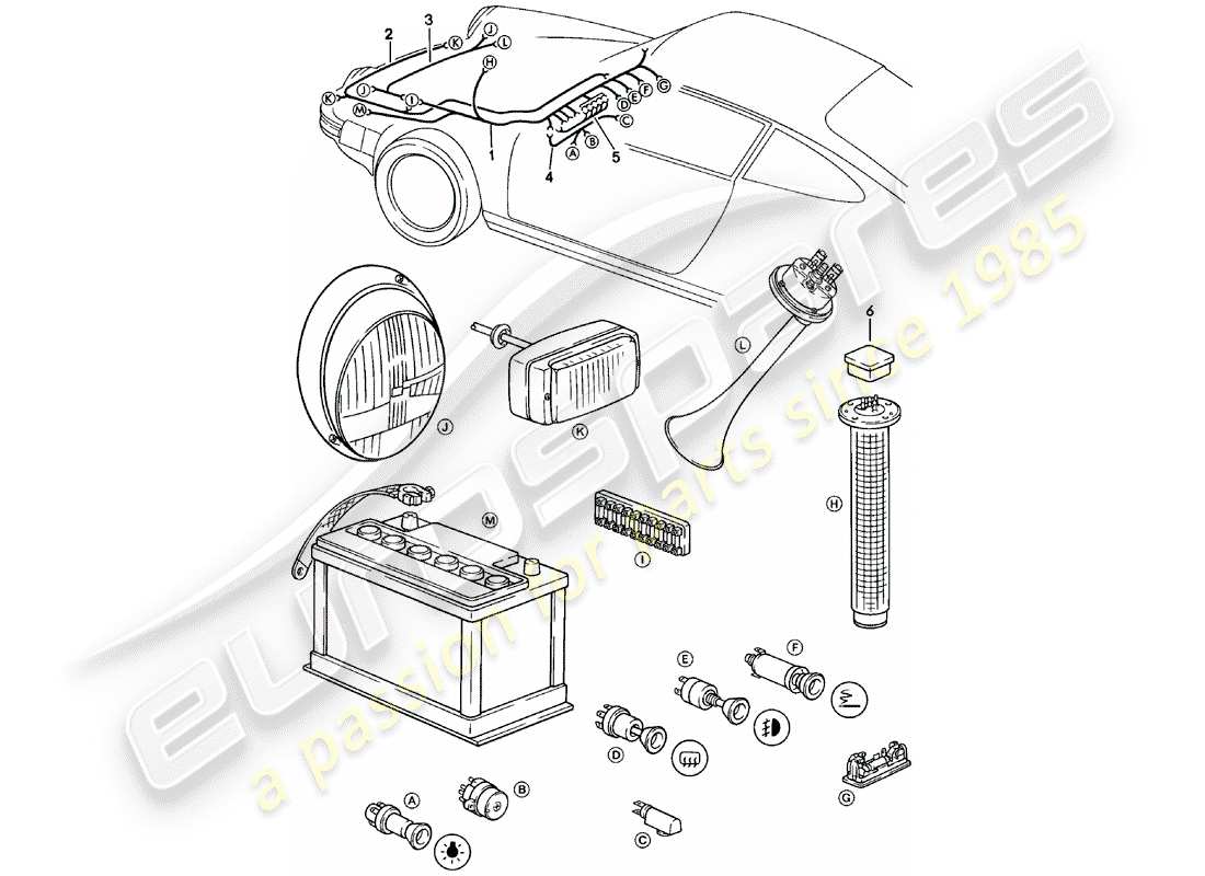 Porsche 911 (1980) WIRING HARNESSES - LUGGAGE COMPARTMENT - STEERING LOCK Part Diagram