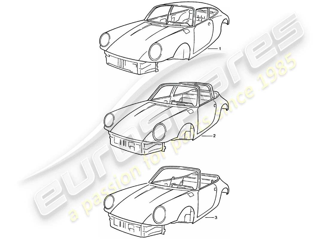 Porsche 911 (1981) CAR BODY - PRIMED - SEALED - WITH: - UNDERBODY PROTECTION - BODYSHELLS CAN ONLY - ONLY AVAILABLE FROM CURRENT Part Diagram