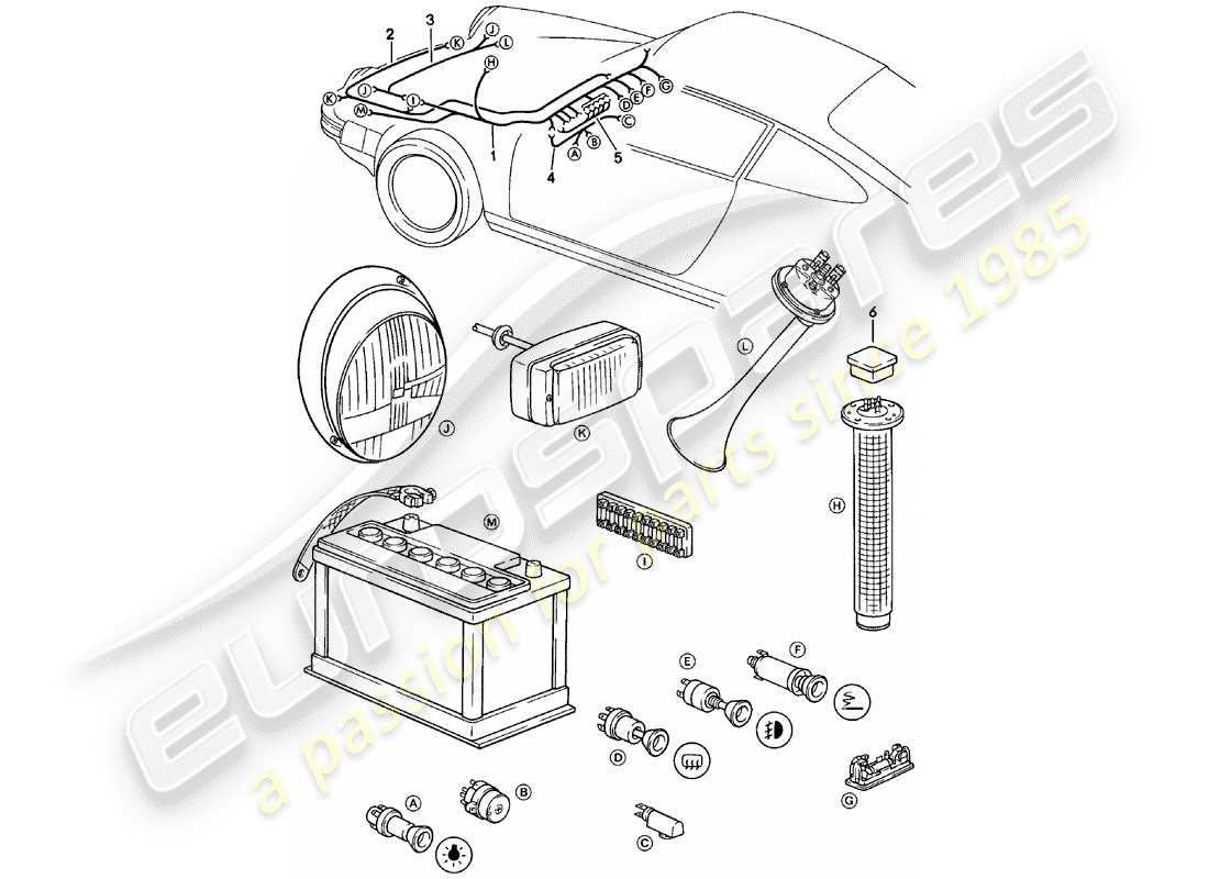 Porsche 911 (1981) WIRING HARNESSES - LUGGAGE COMPARTMENT - STEERING LOCK Part Diagram