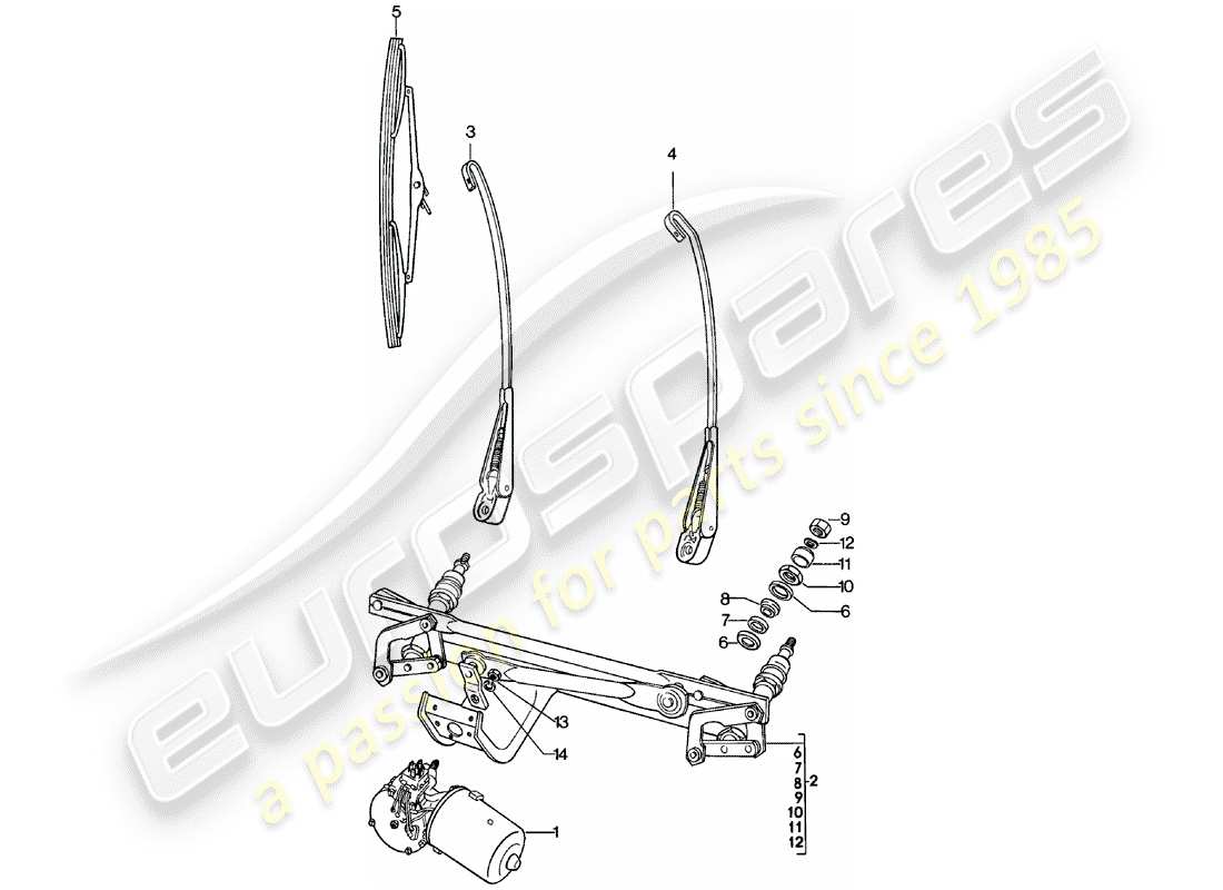 Porsche 911 (1981) WINDSCREEN WIPER SYSTEM Part Diagram