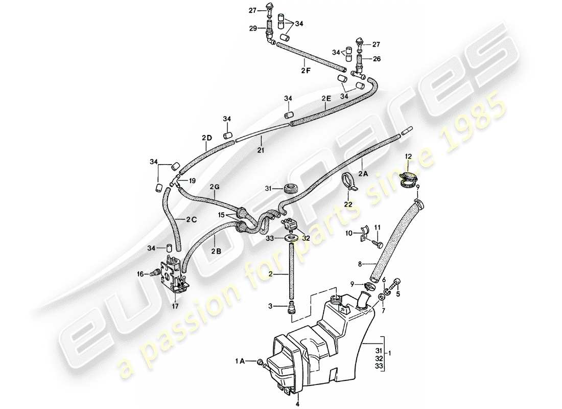 Porsche 911 (1981) windshield washer unit Part Diagram