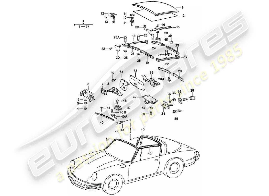 Porsche 911 (1982) SOFT TOP Part Diagram