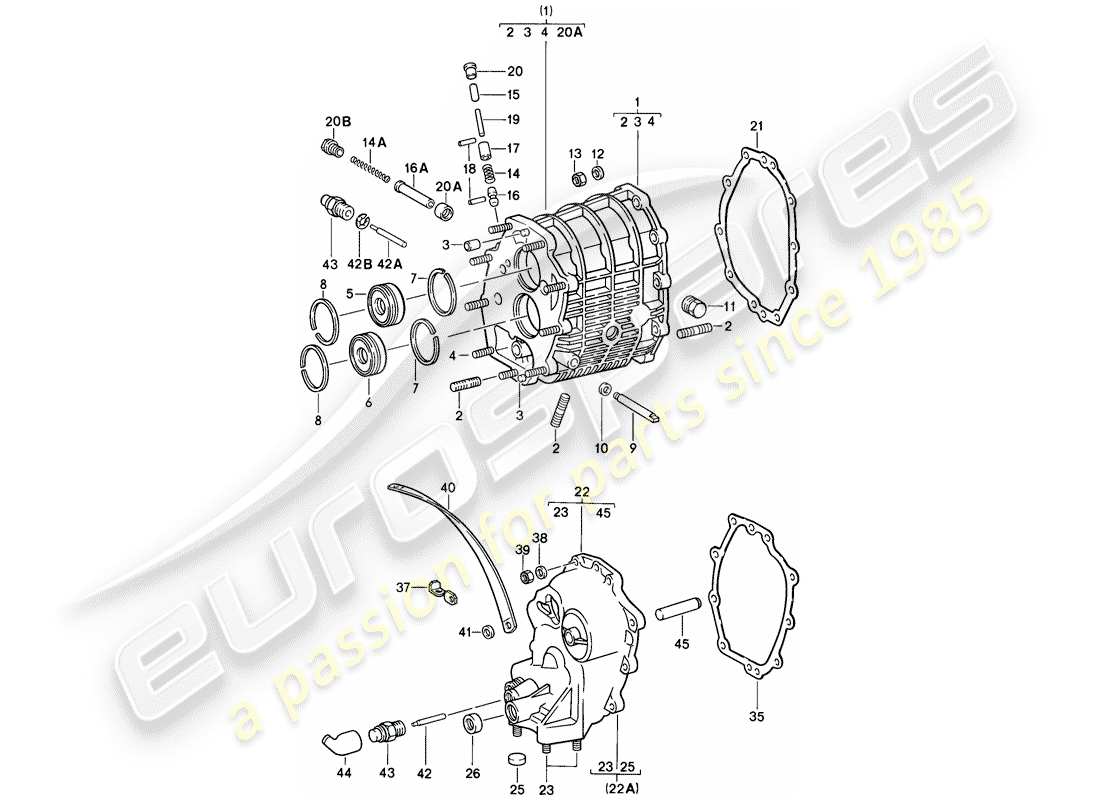 Porsche 911 (1984) GEAR HOUSING - TRANSMISSION COVER Part Diagram