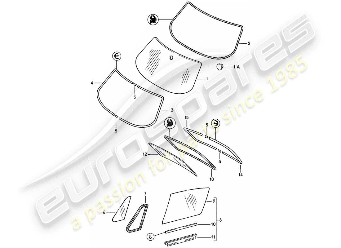 Porsche 911 (1984) WINDOW GLAZING Part Diagram