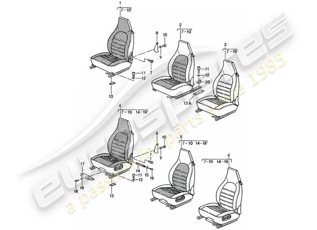 Porsche 911 (1984) FRONT SEAT - D - MJ 1985>> Part Diagram