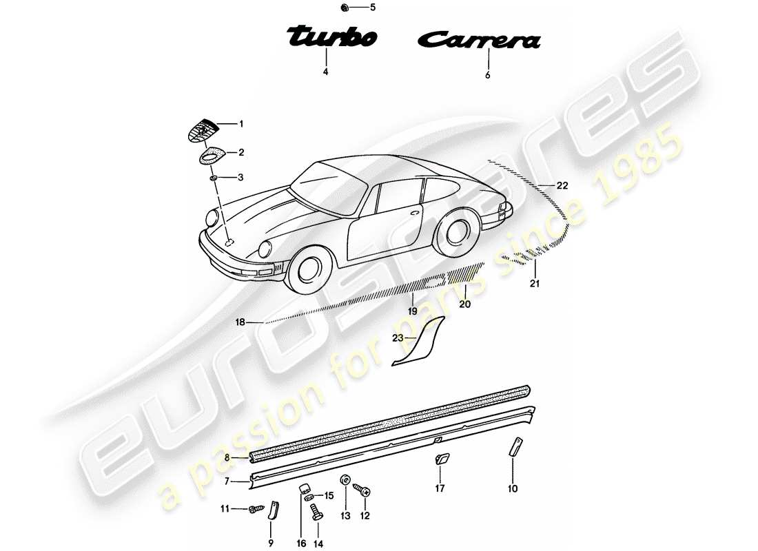 Porsche 911 (1984) DECORATIVE FITTINGS Part Diagram
