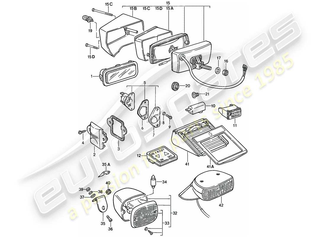 Porsche 911 (1984) INTERIOR LIGHT - FOG LIGHTS - LIGHTS Part Diagram