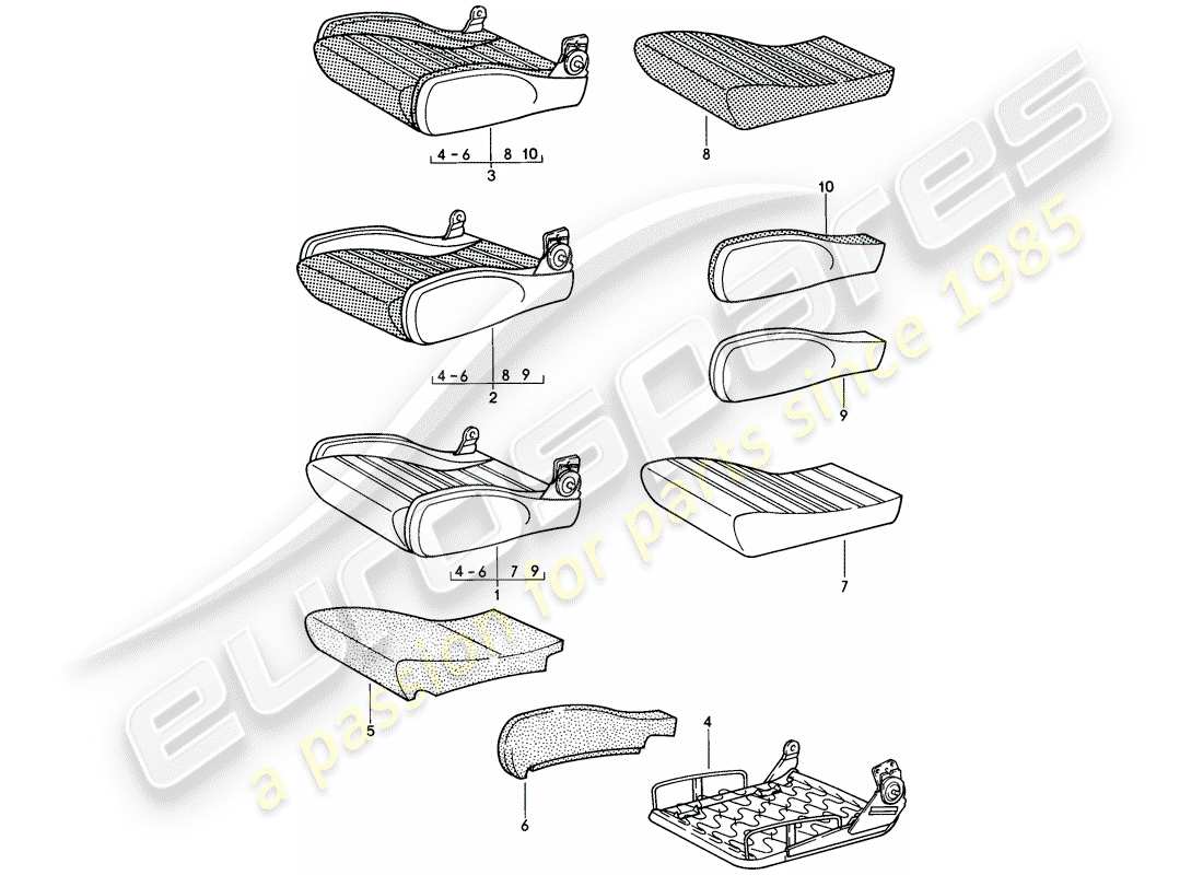 Porsche 911 (1986) SPORTS SEAT - CUSHION - SINGLE PARTS - D >> - MJ 1984 Part Diagram